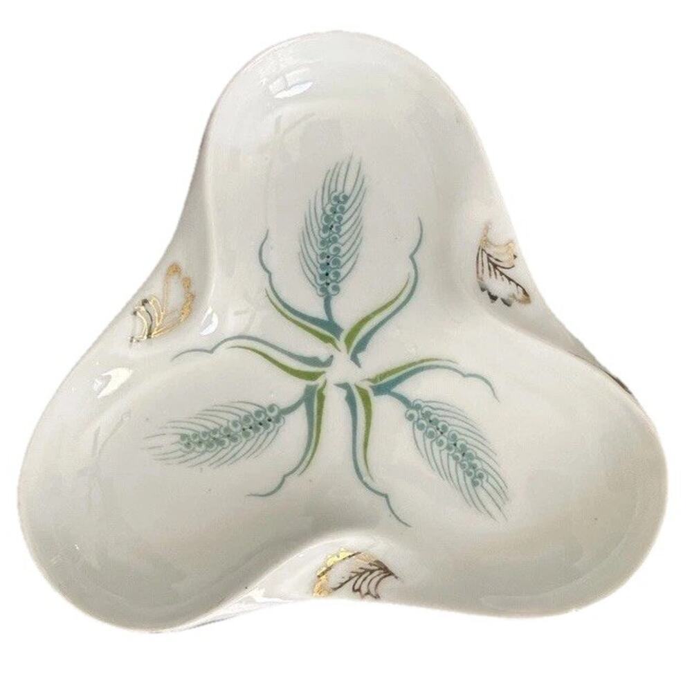 Vtg 1940s Rossetti Hand Painted Trinket Dish 5” Wheat Gold Trim Occupied‎ Japan